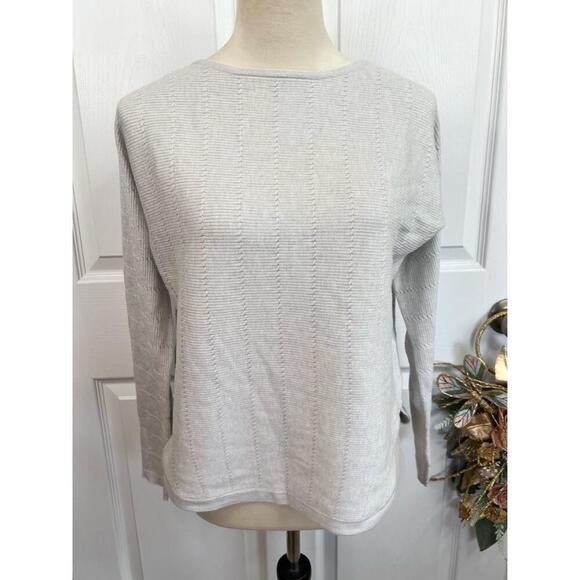 PREMISE Womens Size M Aluminum Heather Textured Knit Sweater Top Side Slit Cozy - Picture 3 of 11
